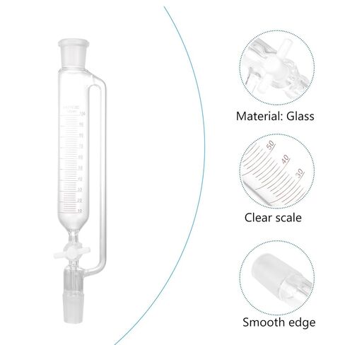 Glass Separatory Funnel Cylindrical Laboratory Distiller Device with PTFE Stopcock for Liquid Separation in Science Labs and Factories in Saudi Arabia