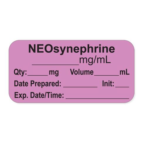 PDC Healthcare LAN-2-72 Anesthesia Label with Exp. Date, Time, and Initial, Paper, Permanent, "NEOsynephrine mg/mL", 1" Core, 1-1/2" x 3/4", 500 per Roll, Violet (Pack of 500) in Saudi Arabia