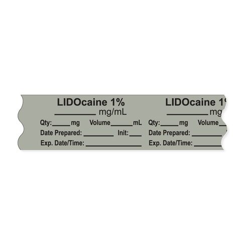 PDC Healthcare AN-2-11D1 "LIDOcaine 0.01" Removable Anesthesia Tape with Expiration Date, Time and Initial, 1" Core, 3/4" Width, 500" Length, Gray, Pack of 500 in Saudi Arabia