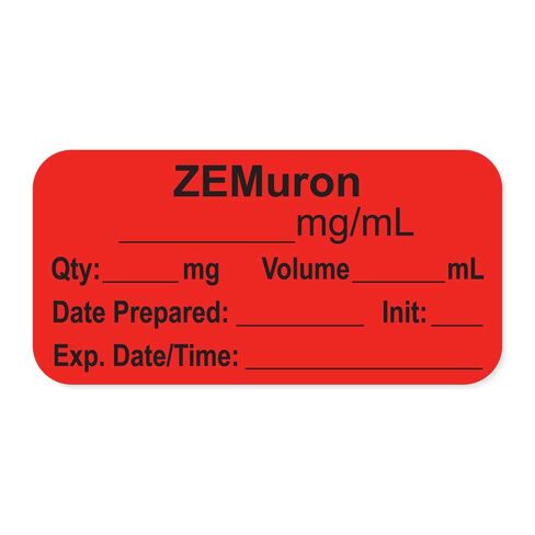 PDC Healthcare LAN-2-52 Anesthesia Label with Exp. Date, Time, and Initial, Paper, Permanent, "ZEMuron mg/mL", 1" Core, 1-1/2" x 3/4", 500 per Roll, Fl. Red (Pack of 500) in Saudi Arabia