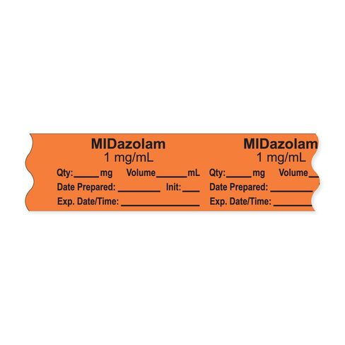 PDC Healthcare AN-2-120D1 شريط التخدير مع Exp. التاريخ والوقت والأولي، قابل للإزالة، "MIDazolam 1 mg/mL"، 1 "Core، 3/4" x 500"، 333 بصمة، 500 بوصة لكل لفة، برتقالي (عبوة من 500) in Saudi Arabia