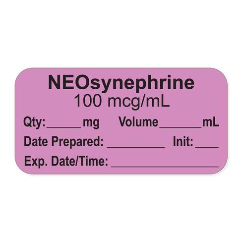 PDC Healthcare LAN-2-72D100 ملصق التخدير مع Exp. التاريخ والوقت والأولي، ورق، دائم، "NEOsynephrine 100 mcg/mL"، 1 بوصة أساسية، 1-1/2 بوصة × 3/4 بوصة، 500 لكل لفة، بنفسجي (عبوة من 500) in Saudi Arabia