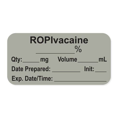 PDC Healthcare LAN-2-32PC ملصق التخدير مع Exp. التاريخ والوقت والأولي، ورق، دائم، "ROPIvacaine ___%"، 1 بوصة أساسية، 1-1/2 بوصة × 3/4 بوصة، 500 لكل لفة، رمادي (عبوة من 500) in Saudi Arabia