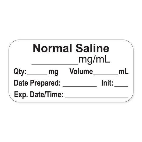 PDC Healthcare LAN-2-22 Anesthesia Label with Exp. Date, Time, and Initial, Paper, Permanent, "Normal Saline mg/mL", 1" Core, 1-1/2" x 3/4", 500 per Roll, White (Pack of 500) in Saudi Arabia