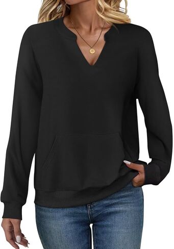 Eadinve Womens Disual Sweatshirts مع جيوب طويلة الأكمام الخامسة V الرقبة خفيفة الوزن السحب غير الرسمي قمم فضفاضة الطبقات السقوط in Saudi Arabia