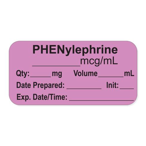 PDC Healthcare LAN-2-81MCG Anesthesia Label with Exp. Date, Time, and Initial, Paper, Permanent, "PHENylephrine mcg/mL", 1" Core, 1-1/2" x 3/4", 500 per Roll, Violet (Pack of 500) in Saudi Arabia