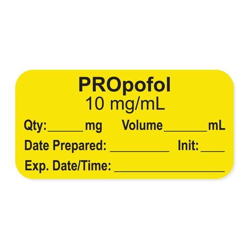 PDC Healthcare LAN-2-27D10 "PROpofol 10 mg/mL" ملصق ورقي للتخدير الدائم مع تاريخ انتهاء الصلاحية والبدء، 1 بوصة أساسية، مقاس 1-1/2 بوصة × 3/4 بوصة، أصفر، حزمة من 500 قطعة، in Saudi Arabia