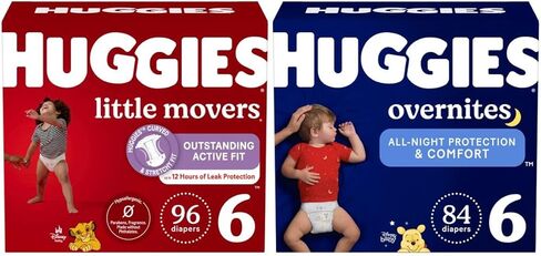 Huggies Little Movers + Overnites Bundle: Huggies Little Movers Baby Diapers, Size 3 (16-27 lbs), 156ct (6 packs of 26) & Huggies Overnites Overnight Diapers, Size 3 (16-27 lbs), 132ct (2 packs of 66) in Saudi Arabia