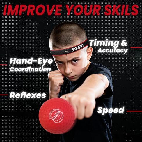 مجموعة كرات الملاكمة العاكسة SQUAD - كرات رد فعل من 4 مستويات + عصابة رأس قابلة للتعديل - سرعة التدريب والتوقيت والتنسيق بين اليد والعين - متعة آمنة للأطفال والكبار - هدية للملاكمة/فنون القتال المختلطة/كراف ماغا للتمرين المنزلي in Kuwait