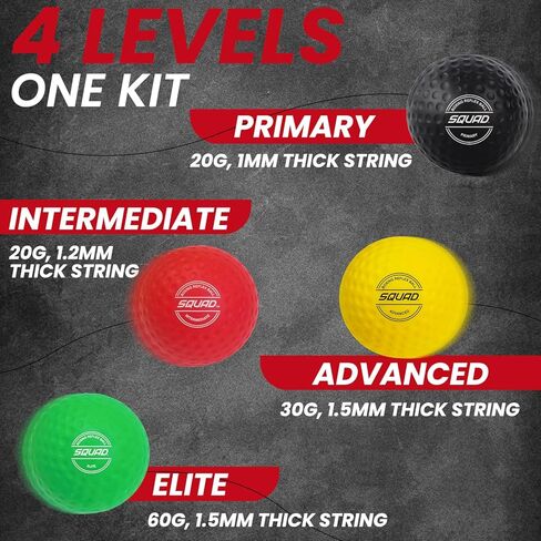 مجموعة كرات الملاكمة العاكسة SQUAD - كرات رد فعل من 4 مستويات + عصابة رأس قابلة للتعديل - سرعة التدريب والتوقيت والتنسيق بين اليد والعين - متعة آمنة للأطفال والكبار - هدية للملاكمة/فنون القتال المختلطة/كراف ماغا للتمرين المنزلي in Kuwait