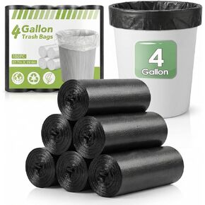 IUI 4 Gallon Small Trash Bags 100 Count, 17.7" x 19.6" Black Garbage Bags - Strong & Tear-Resistant Can Bin Liners for Bathroom, Kitchen, Office - 15 Liter Unscented Waste Basket Bags in Saudi Arabia