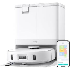 eufy X10 Pro Omni Robot Vacuum and Mop Combo، شفط 8000 باسكال، ممسحات مزدوجة مع رفع تلقائي 12 مم واكتشاف السجاد، غسيل ممسحة تلقائي، تجفيف تلقائي، تفريغ ذاتي، أبيض (متجدد مقبول) in Kuwait