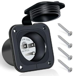 15 Amp Inlet, 125V Shore Power Inlet Power Inlet Port Plug NEMA 5-15P Male Receptacle RV Flanged Inlet with Waterproof Covers 2 Pole 3-Wire ETL Approved in Kuwait