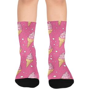 Playful Pink Ice Cream Star Hiking Socks - Toddler Boys & Girls Warm Thick Thermal Winter Crew Socks for School, Daily Wear & Outdoor Activities in Kuwait