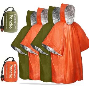 Reusable Emergency Rain Poncho with Bag Weather Resistant Raincoat for Camping,Emergency Supplies and Survival Kits (Orange) in Kuwait