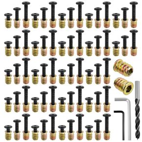 110 Sets M6 Threaded Inserts for Wood | 3 Sizes Inserts (M6x25/32, M6x1-3/16, M6x1-9/16) + M6x19/32 Screw-in Nuts | Drill Bit & 2 Wrenches | for Wooden Projects in Kuwait