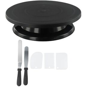 6PC Cake Decorating Kit with for 360-Degree Rotating Turntable, Non-Slip Baking Accessories Easy Cake Frosting and Design, for PP Material, Includes Spatulas and Scrapers, Black in Kuwait