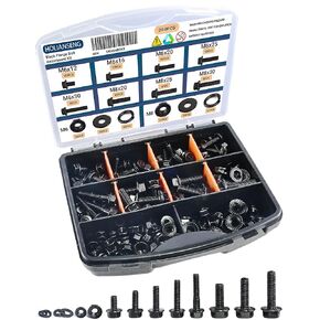 304Pcs Metric Flange Bolt and Nut Assortment, M6x1.0, M8x1.25 (12mm to 30mm) Assorted Hex Bolts and Nuts Washers Kit for Automotive, 10.9 Black Zinc Galvanized in Saudi Arabia
