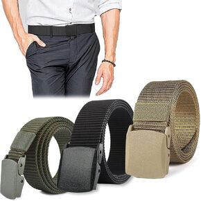 Q&Q ESSENTIALS Mens Belt Canvas Nylon Belts for Men with Plastic Cam Belt Buckle Khaki (Size 39-42) in Saudi Arabia