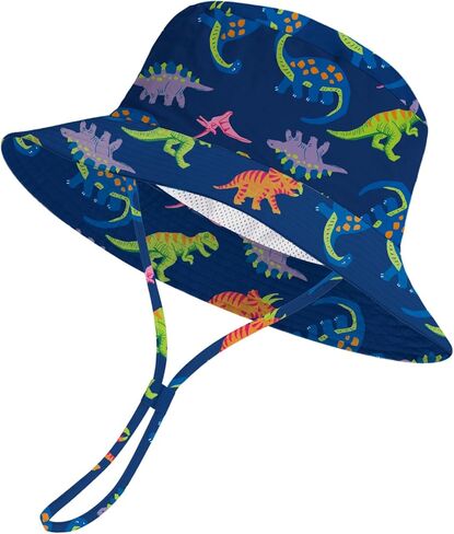 Baby Sun Hat Summer Adjustable Toddler Bucket Updated Version Hats UPF 50+ for Boys Girls (US, Age, 2 Year, 6 Years, Standard, blueDinosaur) in Kuwait