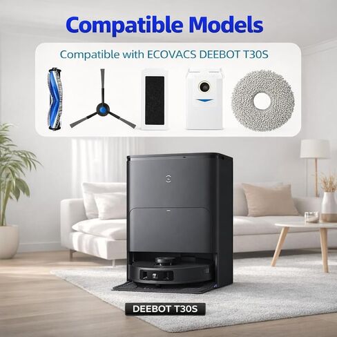 Replacement Parts Accessories Kit Compatible with ECOVACS DEEBOT T30S/ T30S Pro Robot Vacuum Cleaner 1 Roller Brush,6 Side Brushes,4 Hepa Filters,4 Mop Pad,6 Dust Bags in Saudi Arabia