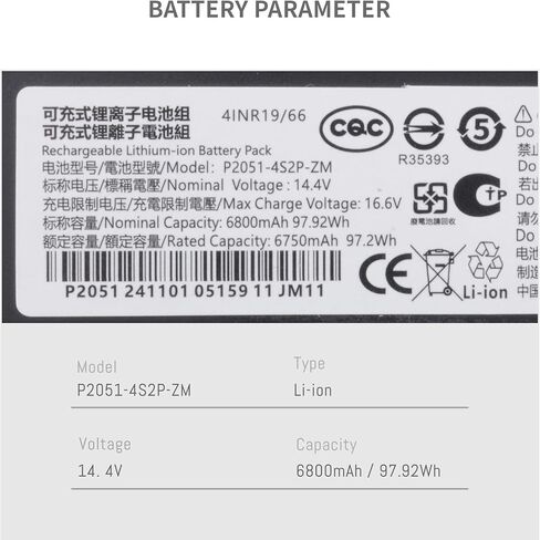 بطارية 6800 مللي أمبير في الساعة لـ Xiaomi Mop Pro/Mop P/Mop 2S، لـ Xiaomi STYTJ02YM INR18650 MH1-4S1P-SC، لـ Conga 3290 3390 3490 3590، لـ Yunmi MVVC01-G Pro، لـ Haier JX37، متوافقة مع مكنسة Wyze Robot Vacuum in Saudi Arabia