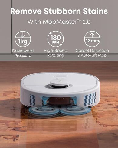 eufy X10 Pro Omni Robot Vacuum and Mop Combo، شفط 8000 باسكال، ممسحات مزدوجة مع رفع تلقائي 12 مم واكتشاف السجاد، غسيل ممسحة تلقائي، تجفيف تلقائي، تفريغ ذاتي، أبيض (متجدد مقبول) in Kuwait
