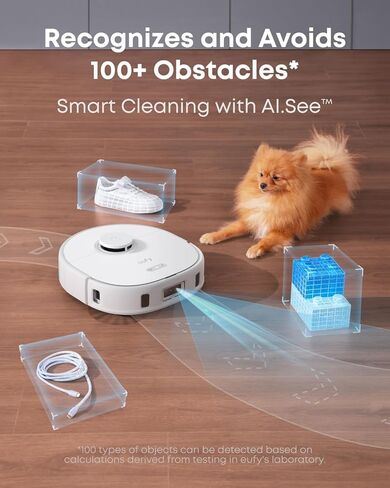 eufy X10 Pro Omni Robot Vacuum and Mop Combo، شفط 8000 باسكال، ممسحات مزدوجة مع رفع تلقائي 12 مم واكتشاف السجاد، غسيل ممسحة تلقائي، تجفيف تلقائي، تفريغ ذاتي، أبيض (متجدد مقبول) in Kuwait