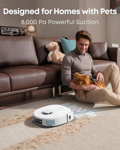 eufy X10 Pro Omni Robot Vacuum and Mop Combo، شفط 8000 باسكال، ممسحات مزدوجة مع رفع تلقائي 12 مم واكتشاف السجاد، غسيل ممسحة تلقائي، تجفيف تلقائي، تفريغ ذاتي، أبيض (متجدد مقبول) in Kuwait