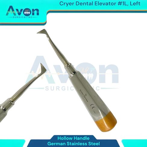 مجموعة مكونة من قطعتين من مصعد الفم للأسنان، مصعد كراير #1 لتر ومصعد كراير #1R (يسار ويمين) بأطراف ذهبية اللون - مقبض مجوف - أدوات طب الأسنان الآمنة في الأوتوكلاف - فولاذ ألماني in Kuwait