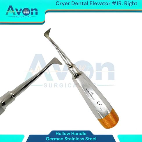 مجموعة مكونة من قطعتين من مصعد الفم للأسنان، مصعد كراير #1 لتر ومصعد كراير #1R (يسار ويمين) بأطراف ذهبية اللون - مقبض مجوف - أدوات طب الأسنان الآمنة في الأوتوكلاف - فولاذ ألماني in Kuwait