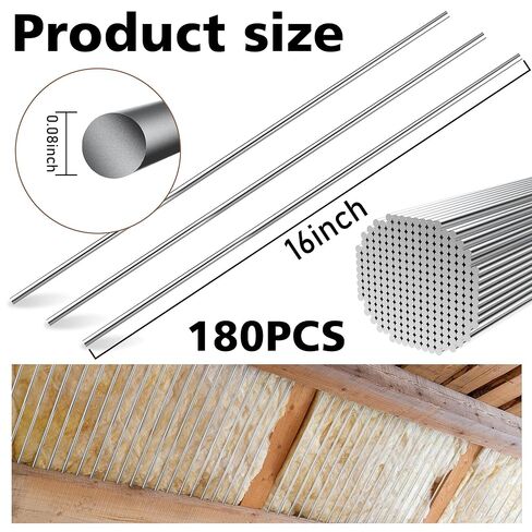 U0U 180 Pcs 16 Inch Insulation Support Wire,Metal Insulation Support Rods,Stainless Steel Metal Insulated Wire for Attic,Garage,Basement Insulation,Ceiling Insulation (180, 16Inch) in Kuwait