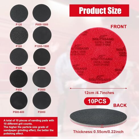 10Pcs Bowling Surface Pads, Bowling Sanding Pads, Bowling-Accessories for Resurfacing Polishing Kit, Grit 120/180/400/500-600/800-1000/1200-1500/2000/2500/3000 for Different Texture in Saudi Arabia