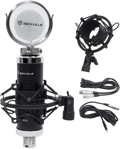 حزمة Rockville: R-Track Solo Recording USB C Audio Interface 24Bit 192Khz+Asio Drivers Bundle مع Rcm03 Pro Studio Recording مكثف ميكروفون حامل الصدمات (عنصران) in Saudi Arabia