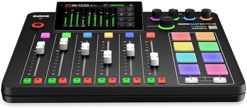 Rode RODECaster Pro II Integrated Audio Production Studio Console Bundle with 4x PodMic Microphone, TAPH500 Headphones, Mic Stand, M to F XLR Cable, 32GB microSD Card in Saudi Arabia