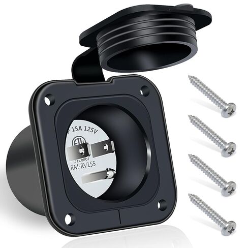 15 Amp Inlet, 125V Shore Power Inlet Power Inlet Port Plug NEMA 5-15P Male Receptacle RV Flanged Inlet with Waterproof Covers 2 Pole 3-Wire ETL Approved in Kuwait