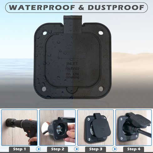 15 Amp Inlet, 125V Shore Power Inlet Power Inlet Port Plug NEMA 5-15P Male Receptacle RV Flanged Inlet with Waterproof Covers 2 Pole 3-Wire ETL Approved in Kuwait