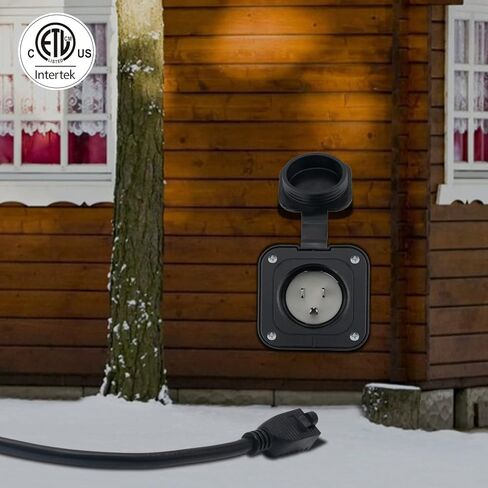 15 Amp Inlet, 125V Shore Power Inlet Power Inlet Port Plug NEMA 5-15P Male Receptacle RV Flanged Inlet with Waterproof Covers 2 Pole 3-Wire ETL Approved in Kuwait