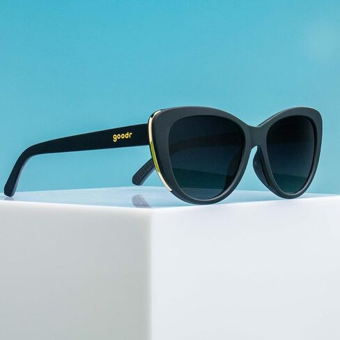 goodr It's Noir, Darling Polarized Sunglasses, Medium Sized (Glam G), Black Solid Frames with Black Gradient Lenses, Light Gold Accents, UV400 Protection, No Slip, No Bounce in Saudi Arabia