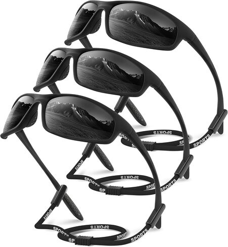 3 Pack Sports Polarized Sunglasses Men Women, UV Protection Wrap Around Sun Glasses for Running Cycling Fishing in Saudi Arabia