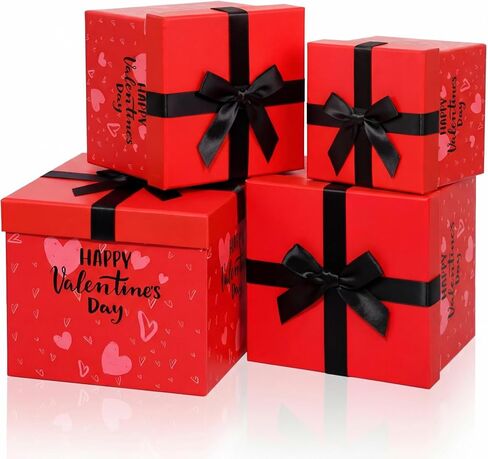 Epakh 4 Pcs Valentines Nesting Gift Boxes with Lids Holiday Gift Boxes Assorted Sizes for Valentine's Day Presents Flower Birthday Bridesmaid Wedding Christmas Party Favor(Classic) in Kuwait