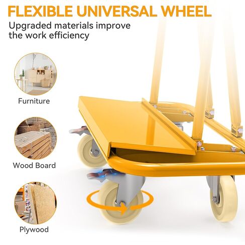 YINTATECH 3000 رطل عربة الحوائط الجافة دوللي، عربة ورق الحوائط الجافة شديدة التحمل مع 4 عجلات دوارة، لوحة دوللي للخشب الرقائقي، الألواح الصخرية، لوحات الحائط، الخشب، برتقالي in Kuwait