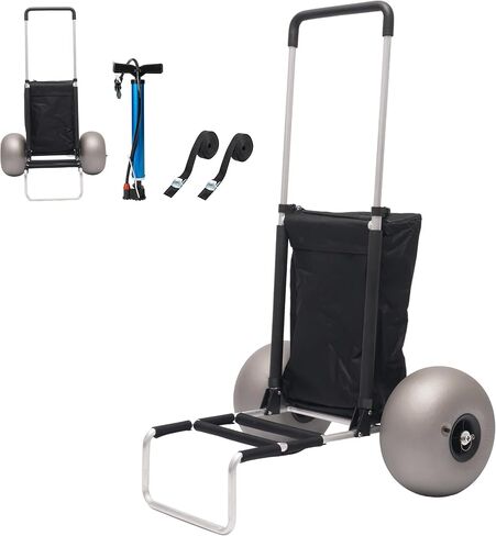 SUNNYFEEL Beach Cart with Big Wheels for Sand, 12" Inflatable Balloon Wheels, Foldable 2-Wheel Beach Trolley for Beach Outdoor Camping Garden, Adjustable Height (Black-Al) in Saudi Arabia