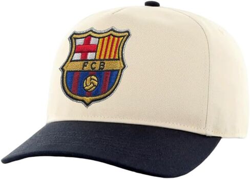 قبعة كرة القدم Icon Sports 2026 FC Barcelona مرخصة رسميًا - لون كريمي مع شعار ملون in Saudi Arabia