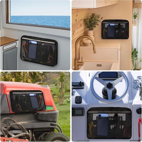 Boat Zippered Mesh Storage Bag with Reflective Strip, 3D Gusset, Self-Adhesive Boat Caddy Organizer for Tools & Tackle, UV/Saltwater Resistant in Kuwait