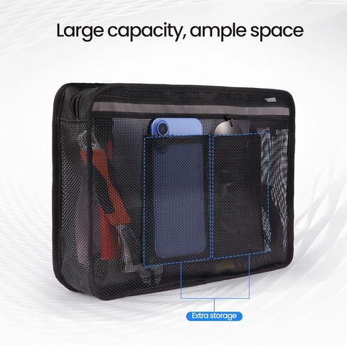 Boat Zippered Mesh Storage Bag with Reflective Strip, 3D Gusset, Self-Adhesive Boat Caddy Organizer for Tools & Tackle, UV/Saltwater Resistant in Kuwait