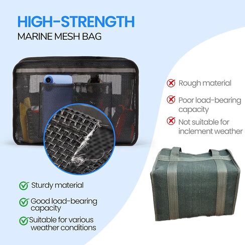 Boat Zippered Mesh Storage Bag with Reflective Strip, 3D Gusset, Self-Adhesive Boat Caddy Organizer for Tools & Tackle, UV/Saltwater Resistant in Kuwait