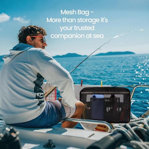 Boat Zippered Mesh Storage Bag with Reflective Strip, 3D Gusset, Self-Adhesive Boat Caddy Organizer for Tools & Tackle, UV/Saltwater Resistant in Kuwait