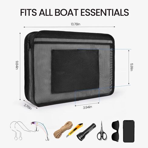 Boat Zippered Mesh Storage Bag with Reflective Strip, 3D Gusset, Self-Adhesive Boat Caddy Organizer for Tools & Tackle, UV/Saltwater Resistant in Kuwait