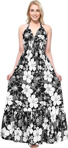 فستان LA LEELA النسائي Boho Beach A Line ماكسي سموكيد طويل بدون حمالات للنساء in Kuwait